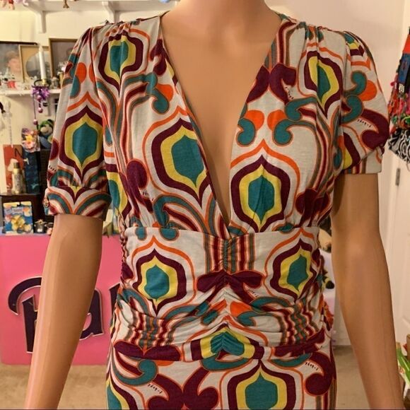 T-bagsāButtonāSleeveāRuchedĀ WaistāRayonāDressāXS - Picture 3 of 8